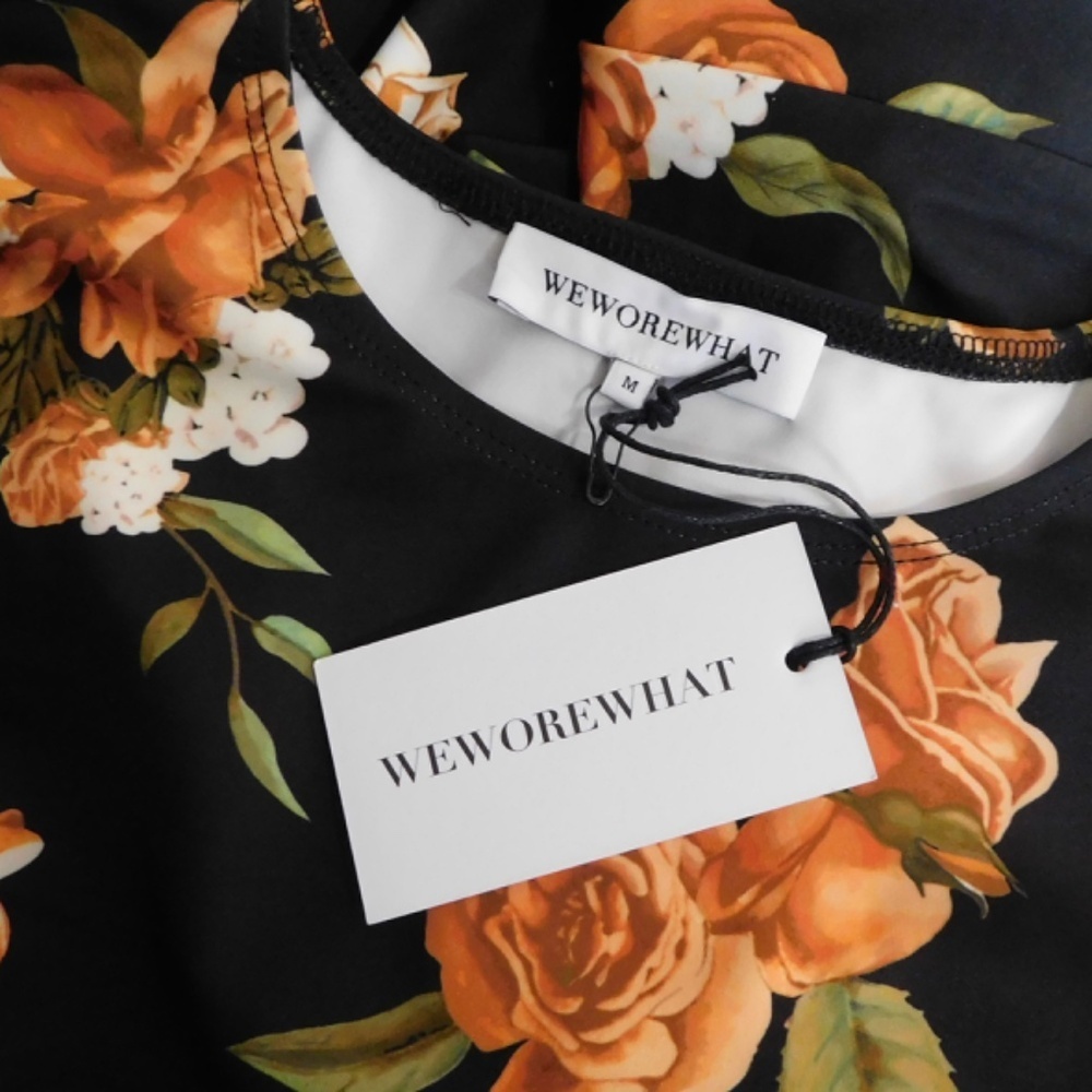 NWT!! WEWOREWHAT Muscle Tank Midi Dress Black Floral Stretch Cottagecore Medium - Picture 11 of 16